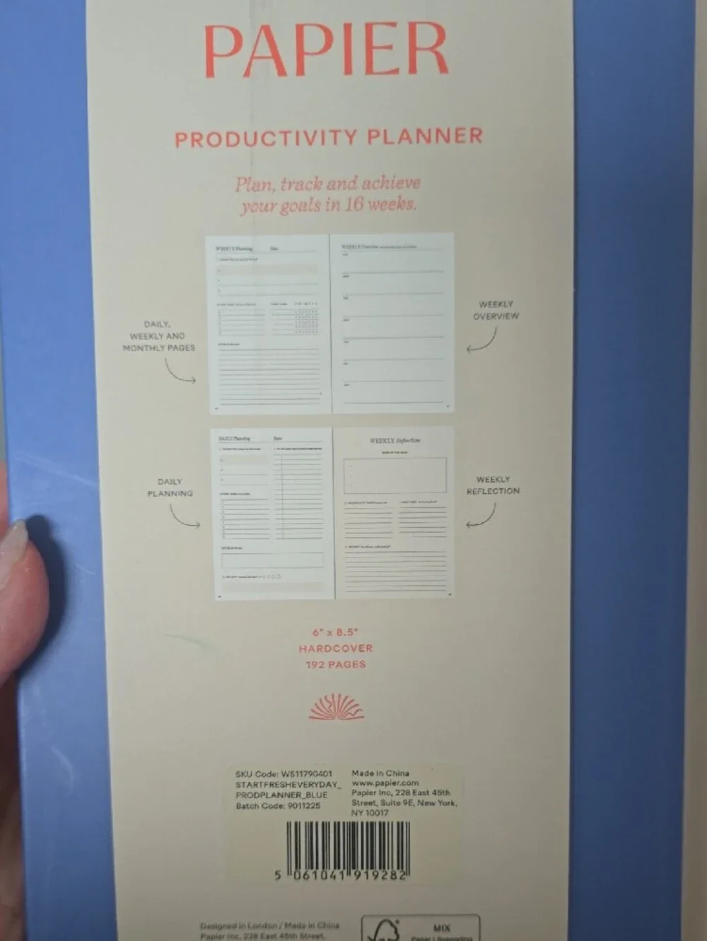 'Start Fresh Every Day' Cream Planner with Blue Text